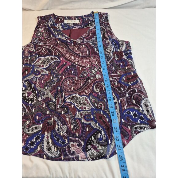 KASPER Women's Top Size S Sleeveless VNeck Paisley Print Tunic Eggplant Multi 24 - Picture 3 of 10